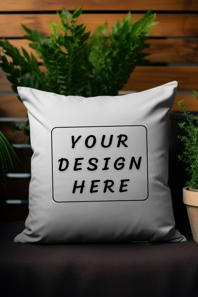 White square pillow mockup on with plant psd