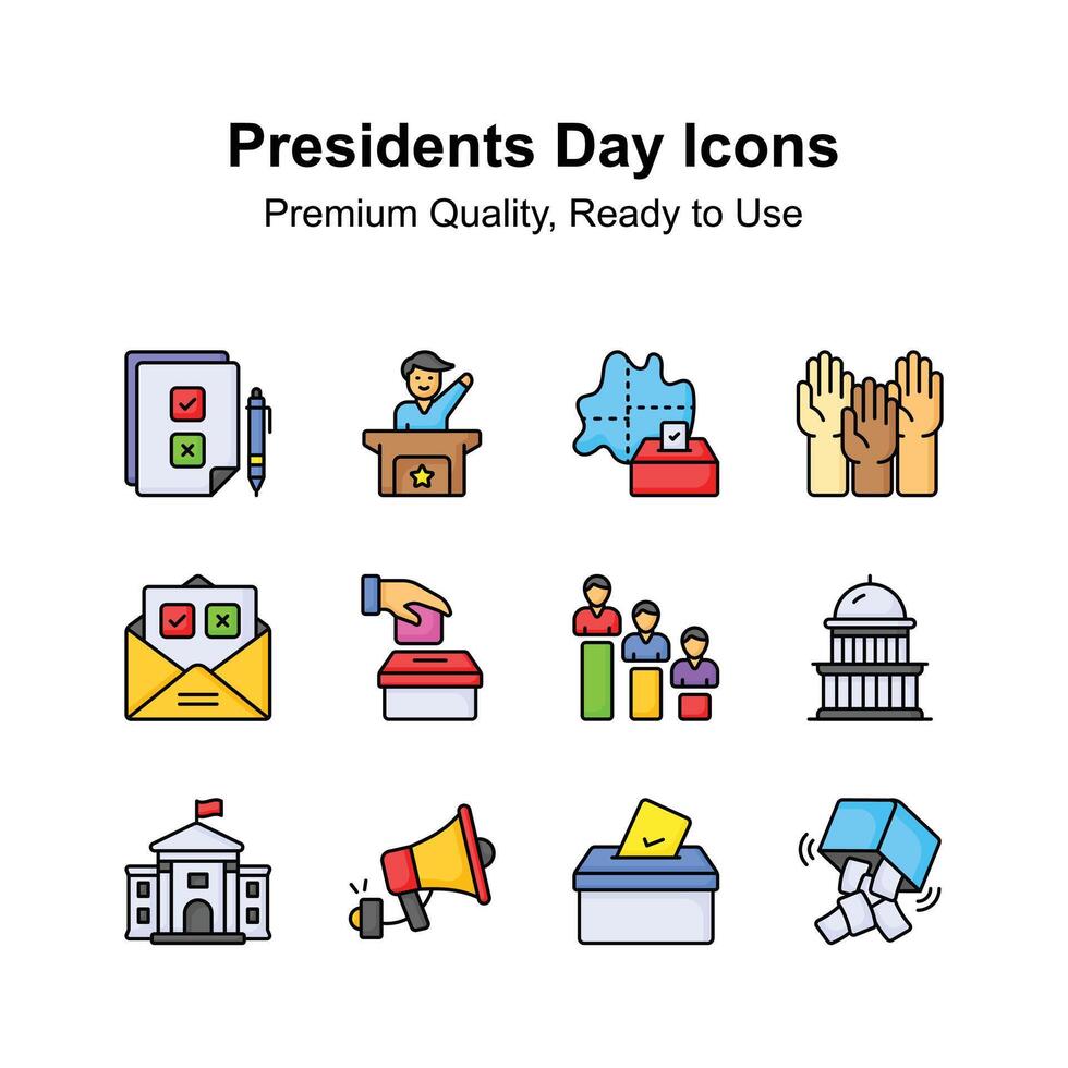 Presidents day icons set, premium vectors ready to use