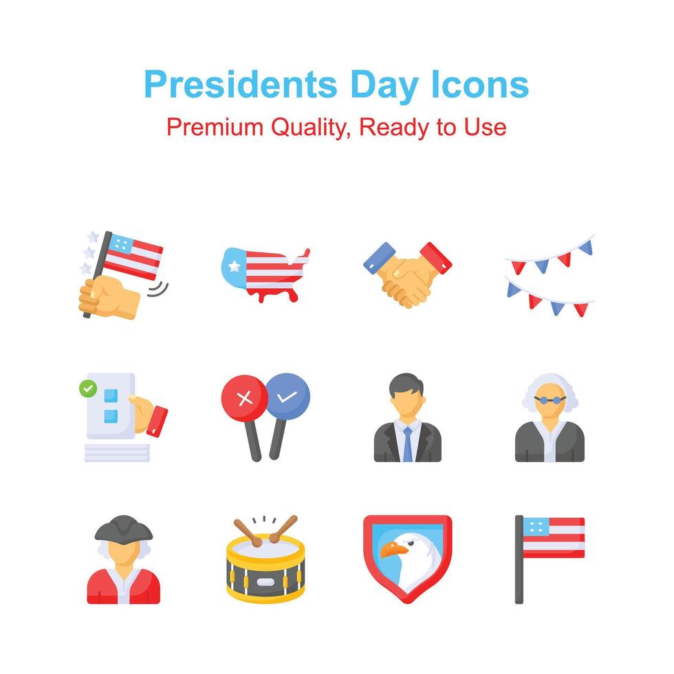 Pixel perfect icons set of president day, american elections day vector