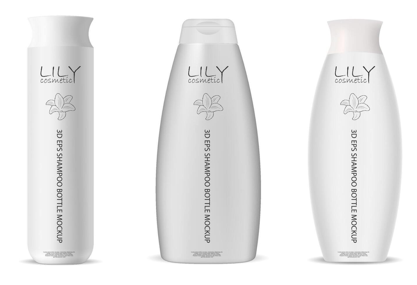 Cosmetic shampoo bottles. Cylinder and oval shape White cosmetics packaging isolated on background. 3d mockup. vector