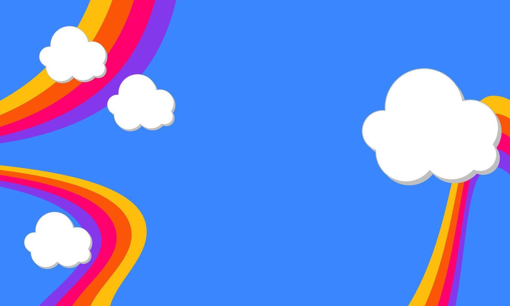 Children background with clouds, rainbow, blue sky. illustration vector