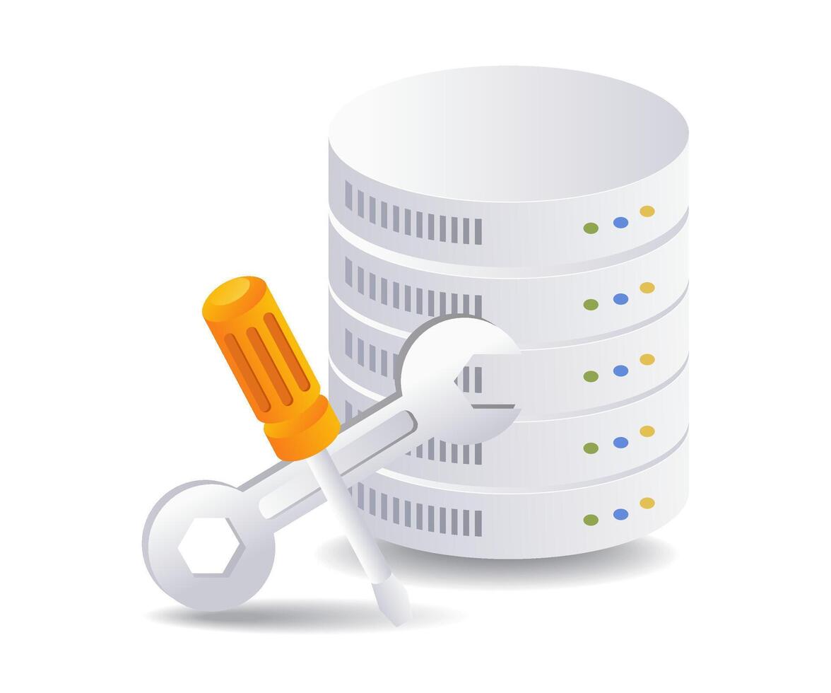 System database maintenance infographic flat isometric 3d illustration vector