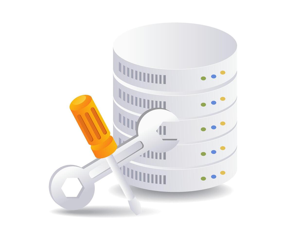 sistema base de datos mantenimiento infografía plano isométrica 3d ilustración vector