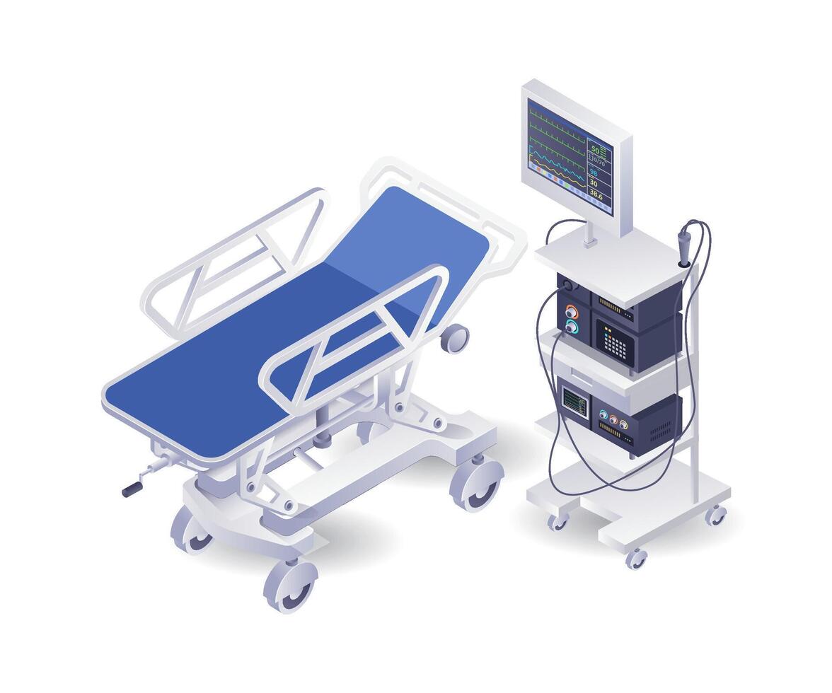 médico médico dispositivo corazón marcapasos tecnología infografía ilustración 3d plano isométrica vector