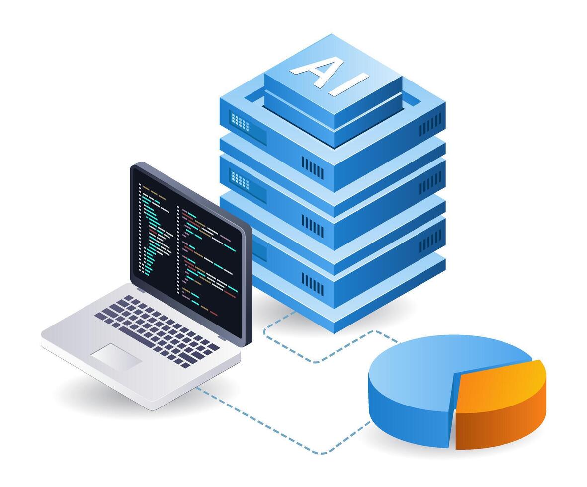 Server development analysis data, infographics, flat isometric 3D illustration vector