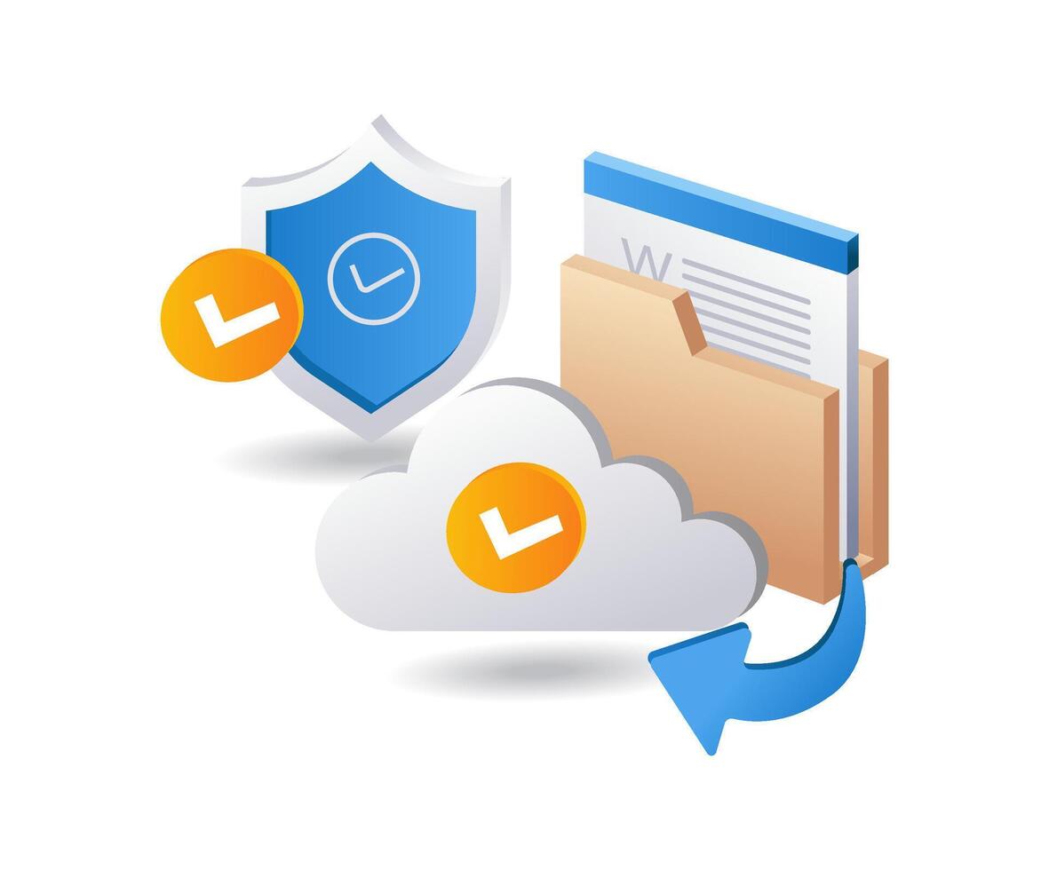 Technology cloud server data security, infographic 3d illustration flat isometric vector