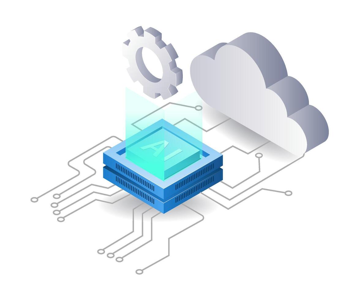 artificial inteligencia nube red infografía 3d ilustración plano isométrica vector