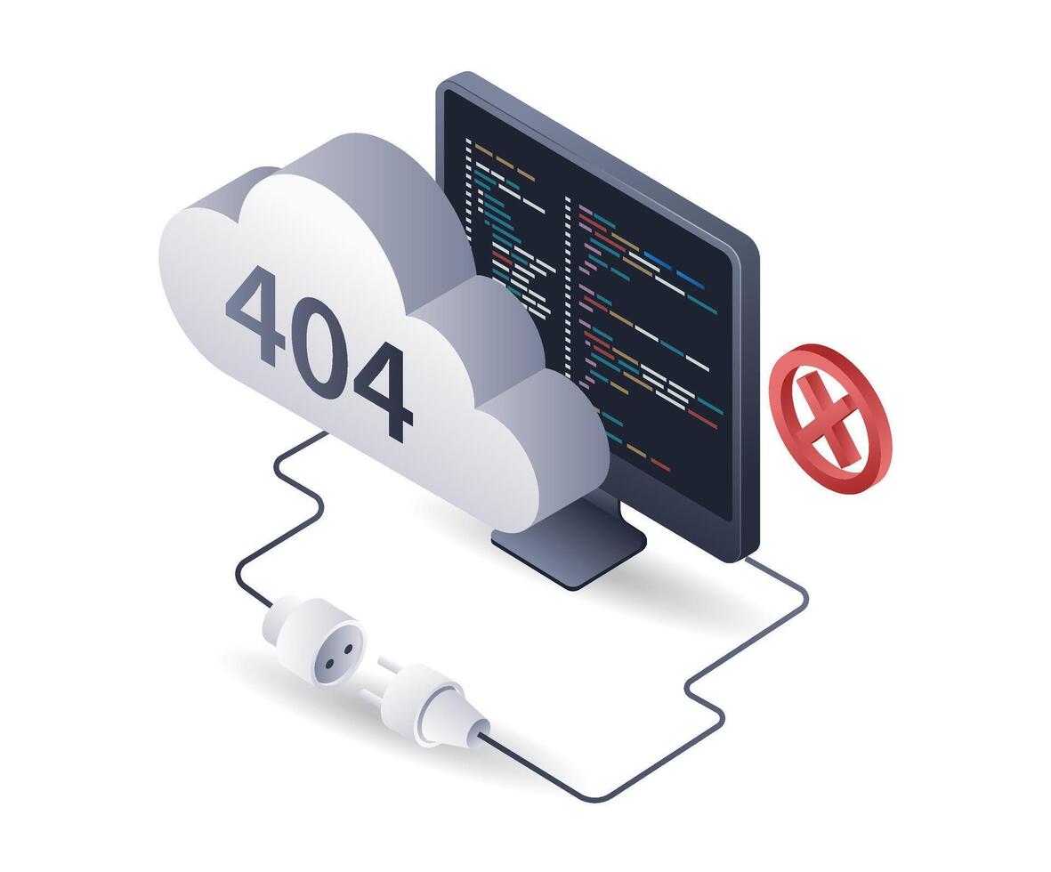 programación idioma lata advertir error código 404 para tecnología sistemas, infografía 3d plano isométrica ilustración vector