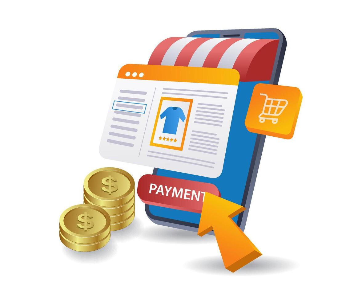 E-commerce market payment transactions infographic flat isometric 3d illustration vector