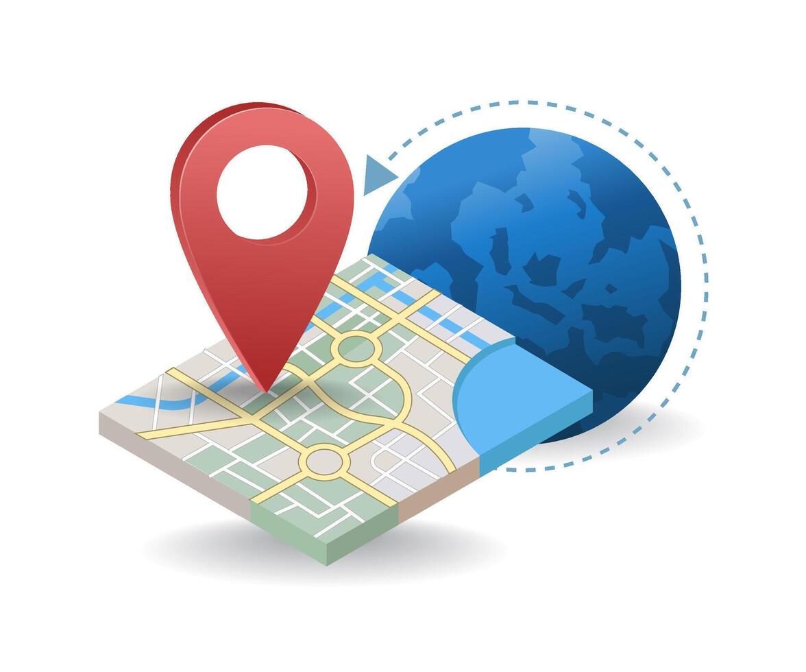 World map pin location infographic flat isometric 3d illustration vector