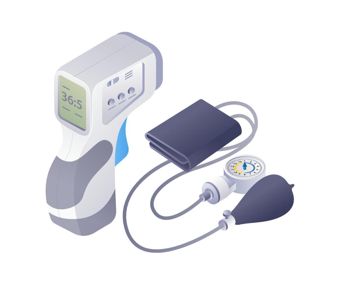 medida temperatura y sangre presión infografía tecnología 3d ilustración plano isométrica vector