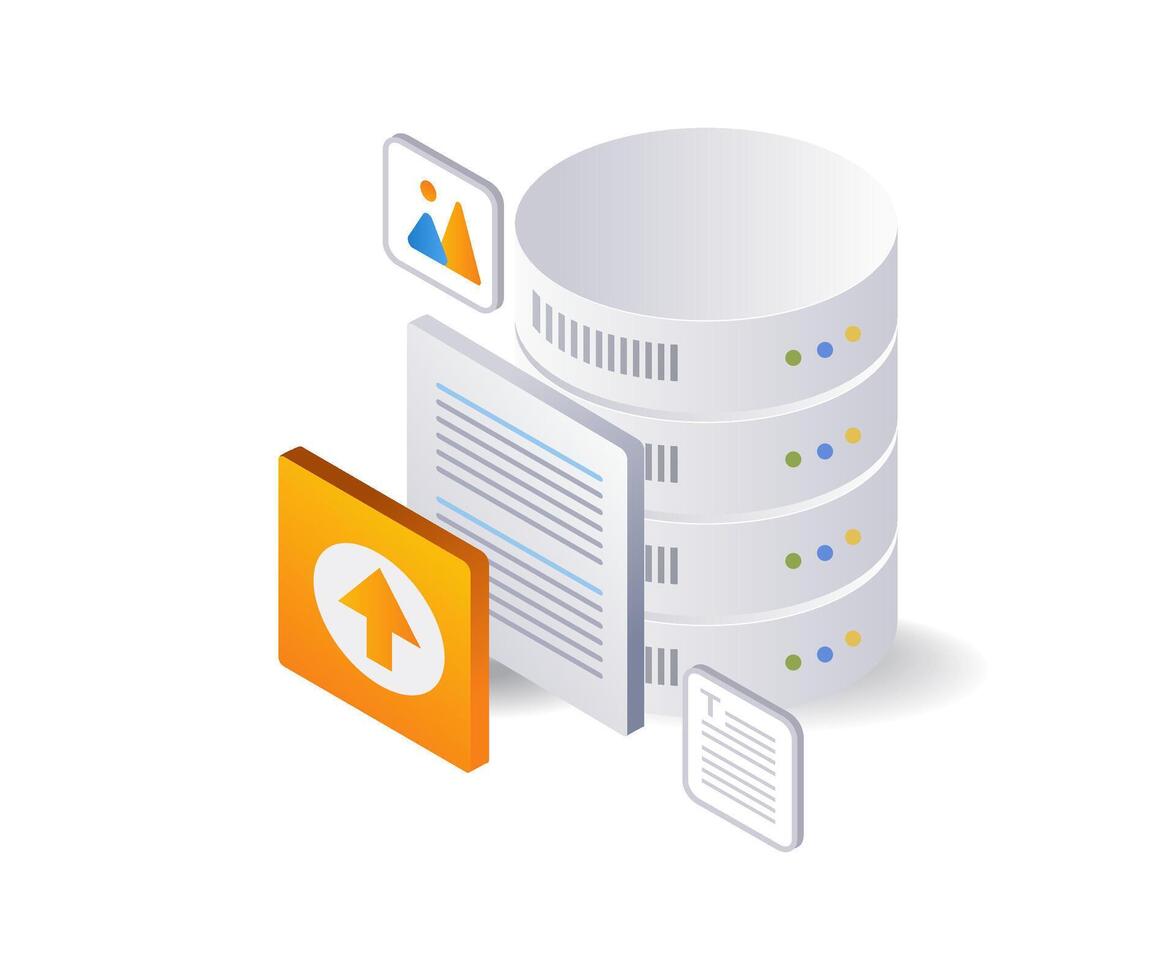 Database server technology infographic flat isometric 3d illustration vector