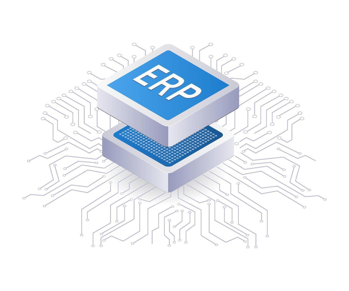 ERP business network technology flat isometric 3d illustration vector