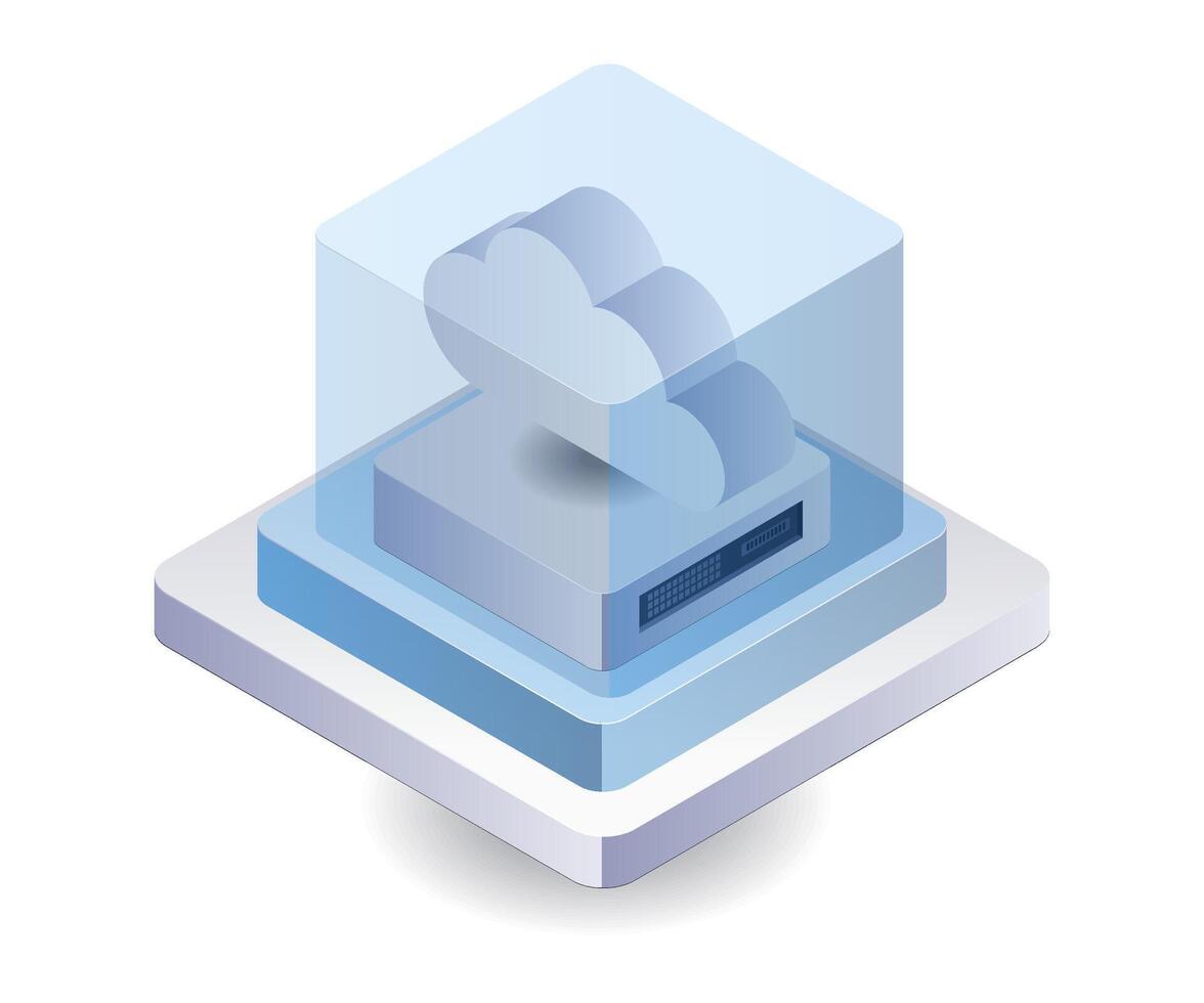 Blockchain cloud server technology isometric flat illustration vector