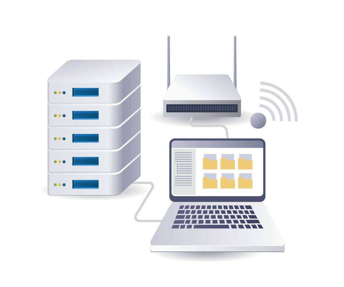 Wifi network computer data server infographic 3d illustration flat isometric vector