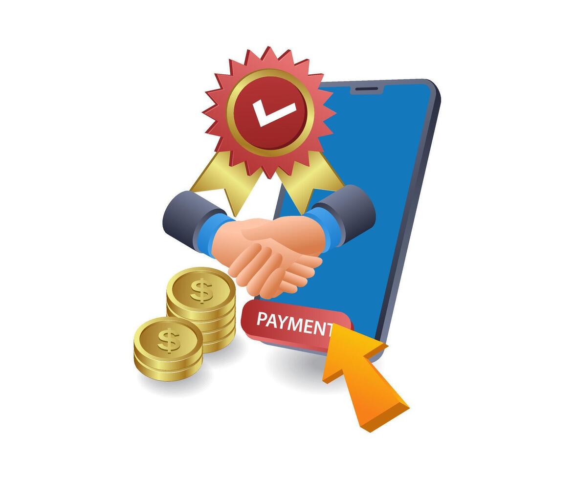 Online purchase transactions technology infographics flat isometric 3d illustration vector
