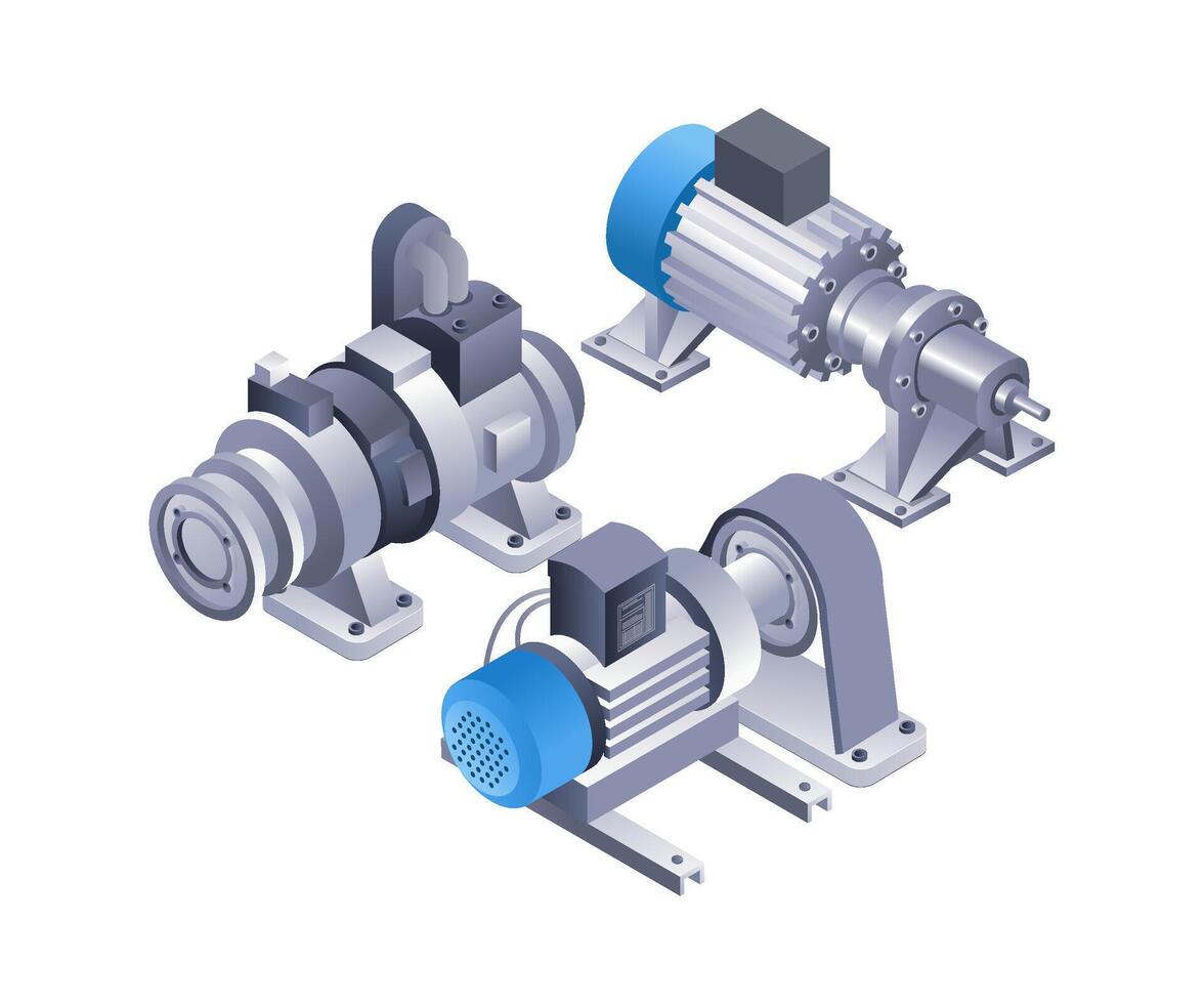 industrial agua bomba máquina infografia plano isométrica 3d ilustración vector