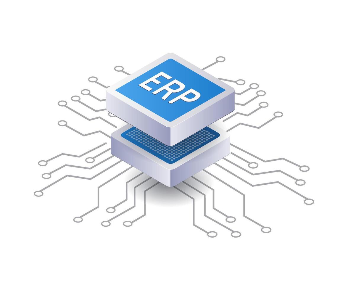Development of ERP business networks infographics flat isometric 3d illustration vector