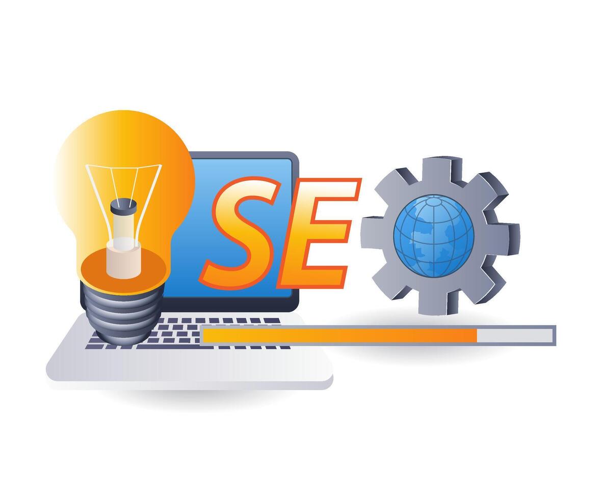 SEO optimization business ideas, flat isometric 3d illustration infographics vector