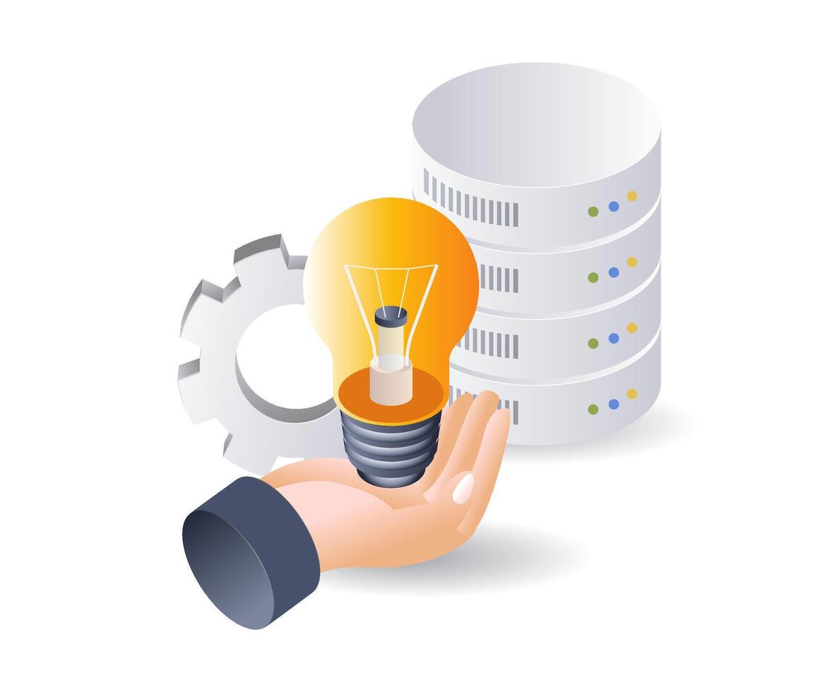 Idea of serving database server maintenance technology infographic 3d illustration flat isometric vector