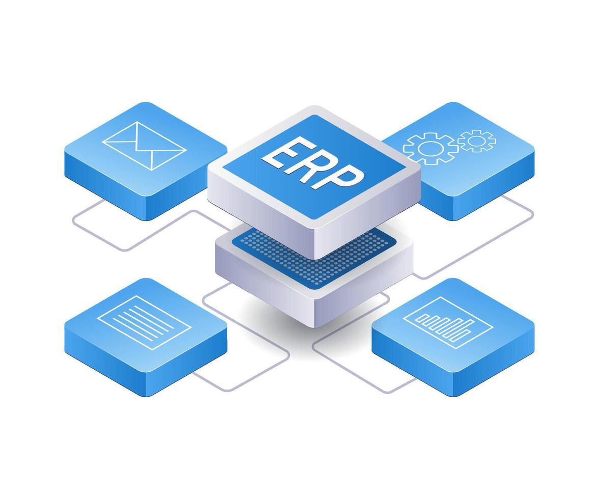 Business ERP development network infographic 3d illustration flat isometric vector