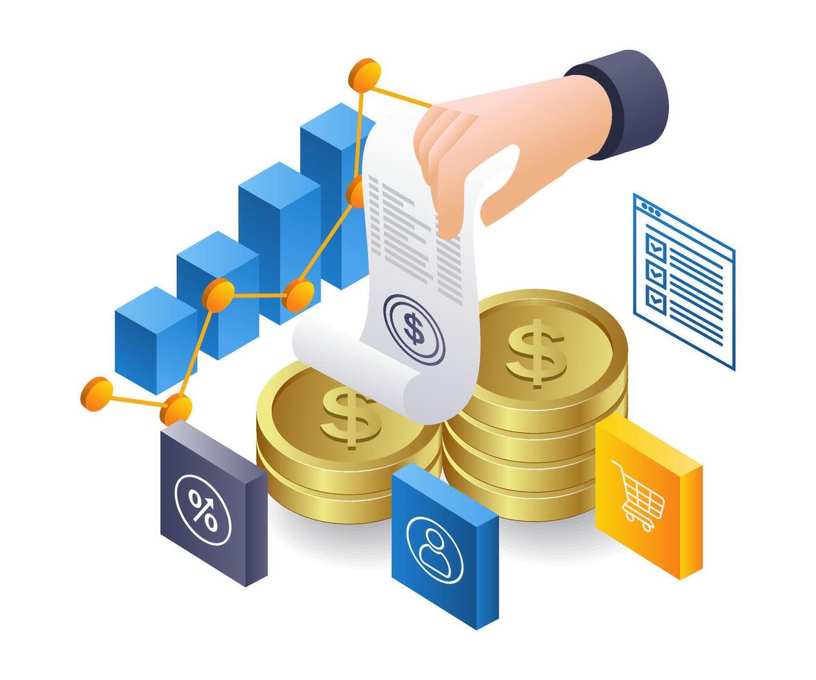 Online startup business plan infographic 3d flat isometric illustration vector