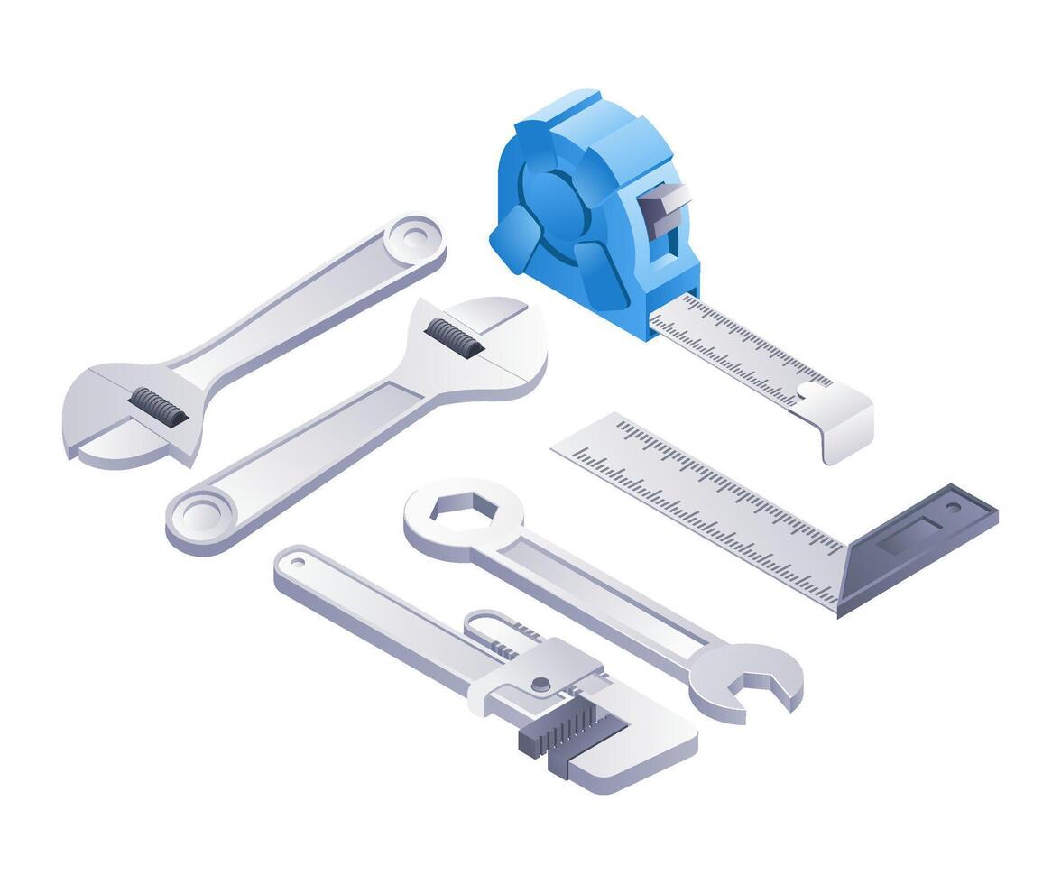 construcción del trabajador herramientas infografia plano isométrica 3d ilustración vector