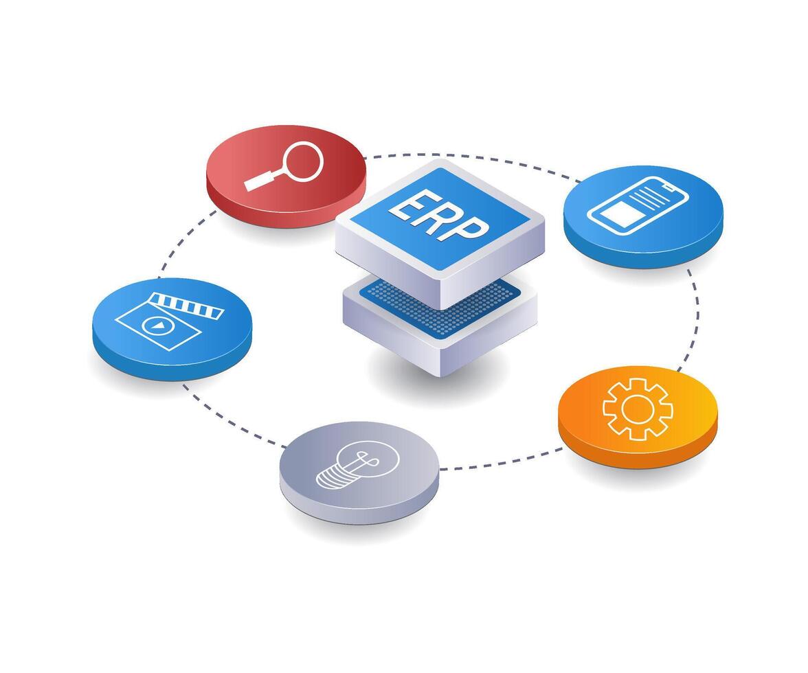 World business ERP network infographic 3d illustration flat isometric vector