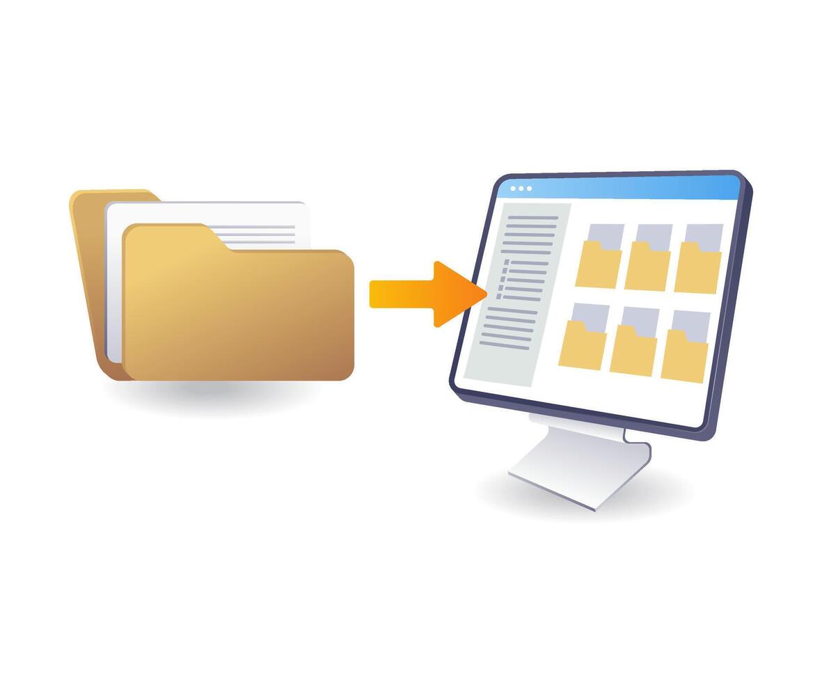 Computer data transfer, infographic 3d illustration flat isometric vector