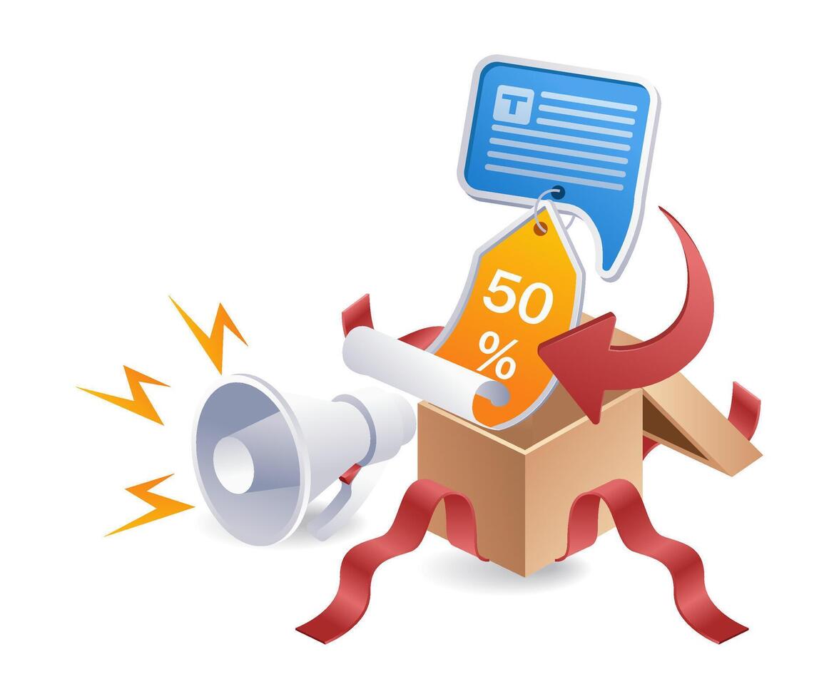 Product discount campaign sales infographic 3d illustration flat isometric vector