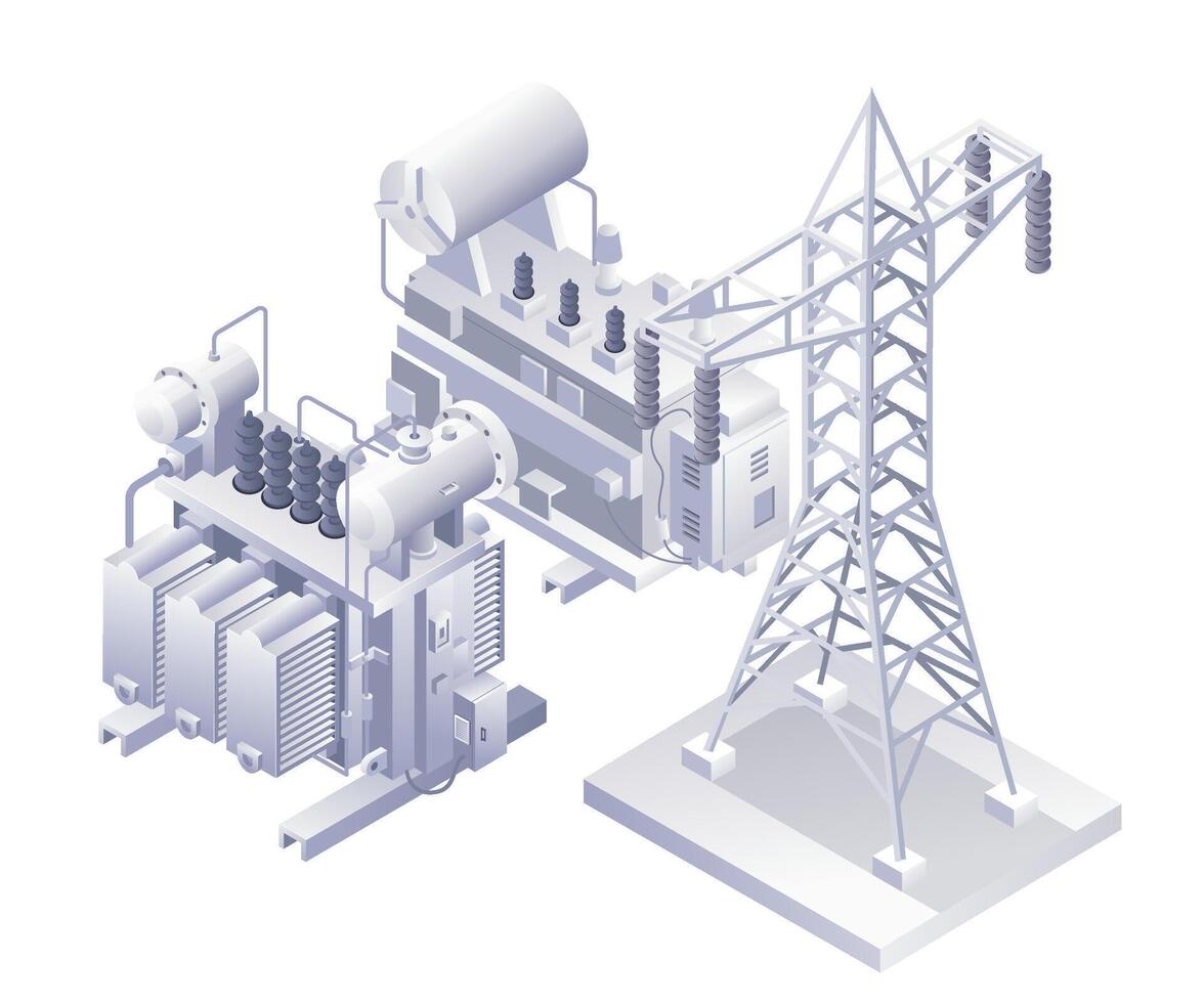 alto presión eléctrico equipo tecnología infografía 3d ilustración plano isométrica vector