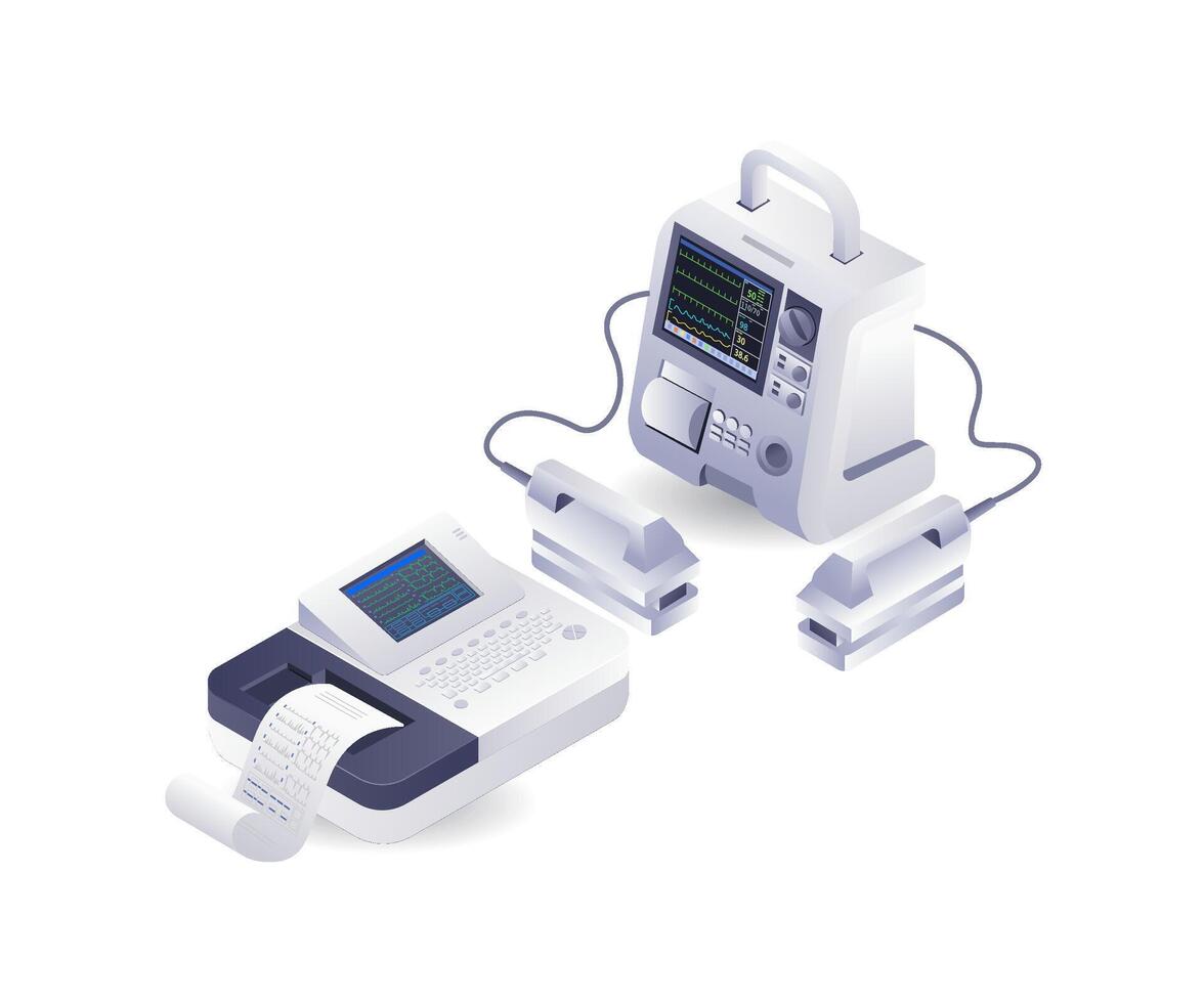 médico médico dispositivo corazón marcapasos tecnología infografía ilustración 3d plano isométrica vector