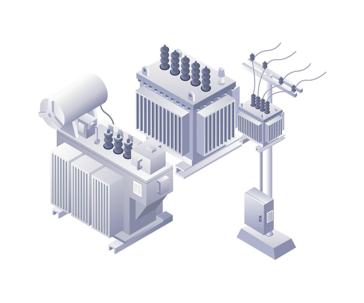 alto voltaje eléctrico equipo tecnología infografia plano isométrica 3d ilustración vector