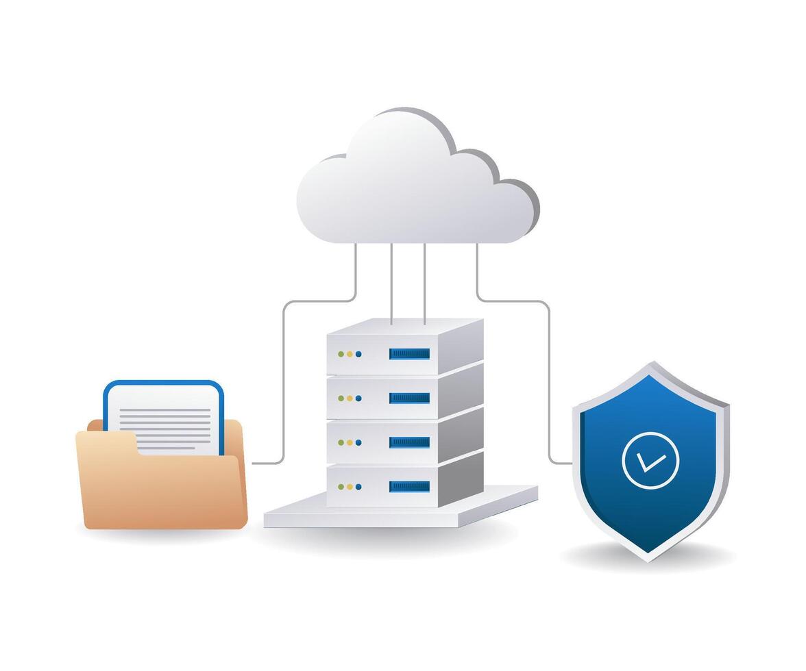 datos seguridad es almacenado en el nube servidor infografía 3d ilustración plano isométrica vector