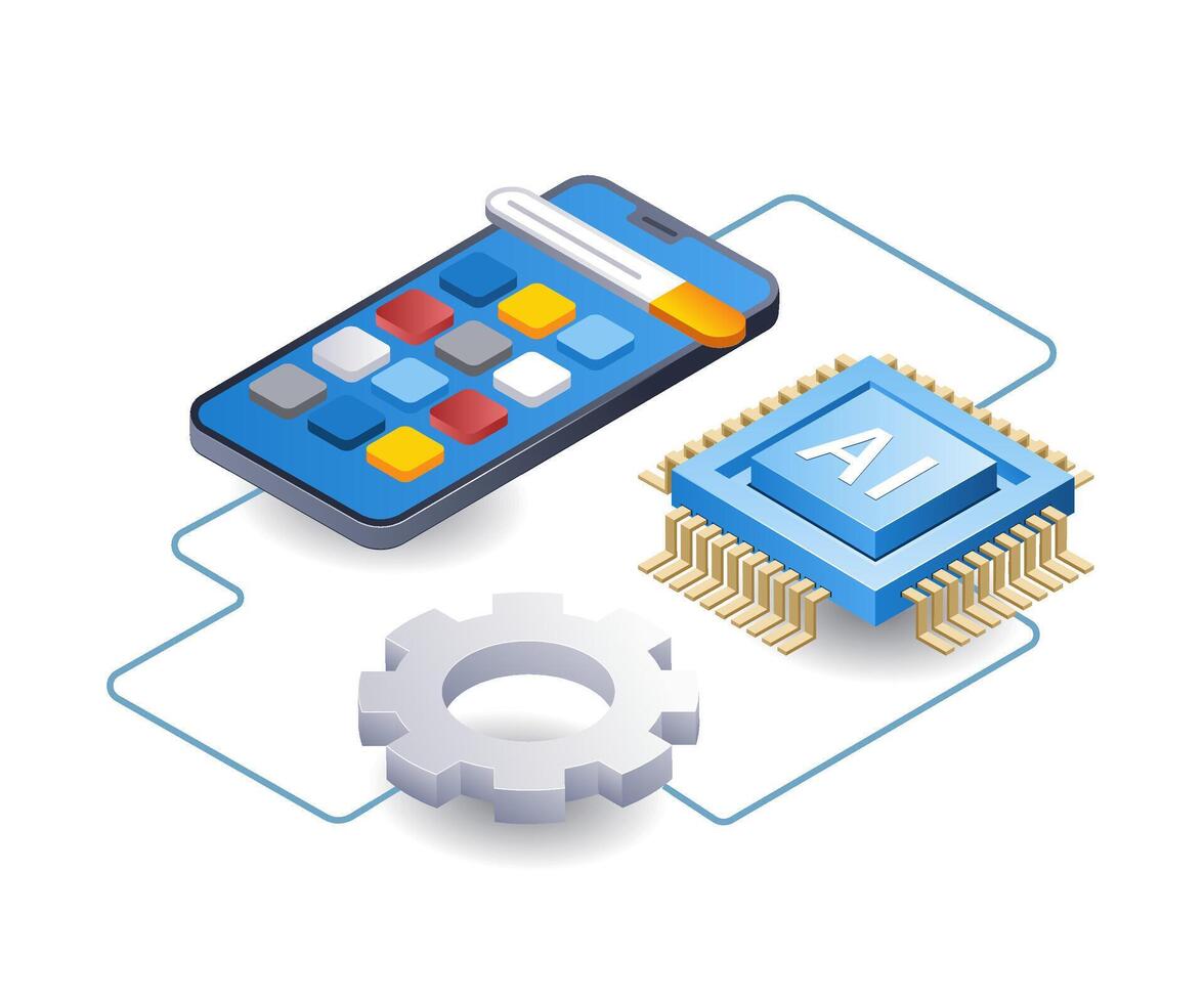 AI helps develop web applications technology infographics flat isometric 3d illustration vector