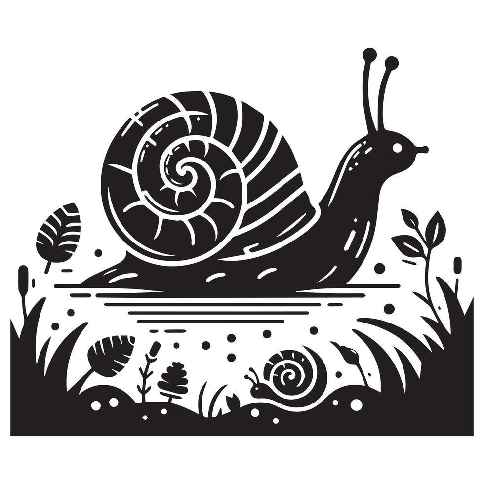 Snail Silhouette flat illustration. vector