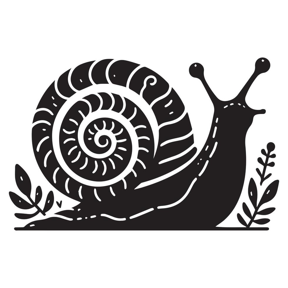 Snail Silhouette flat illustration. vector