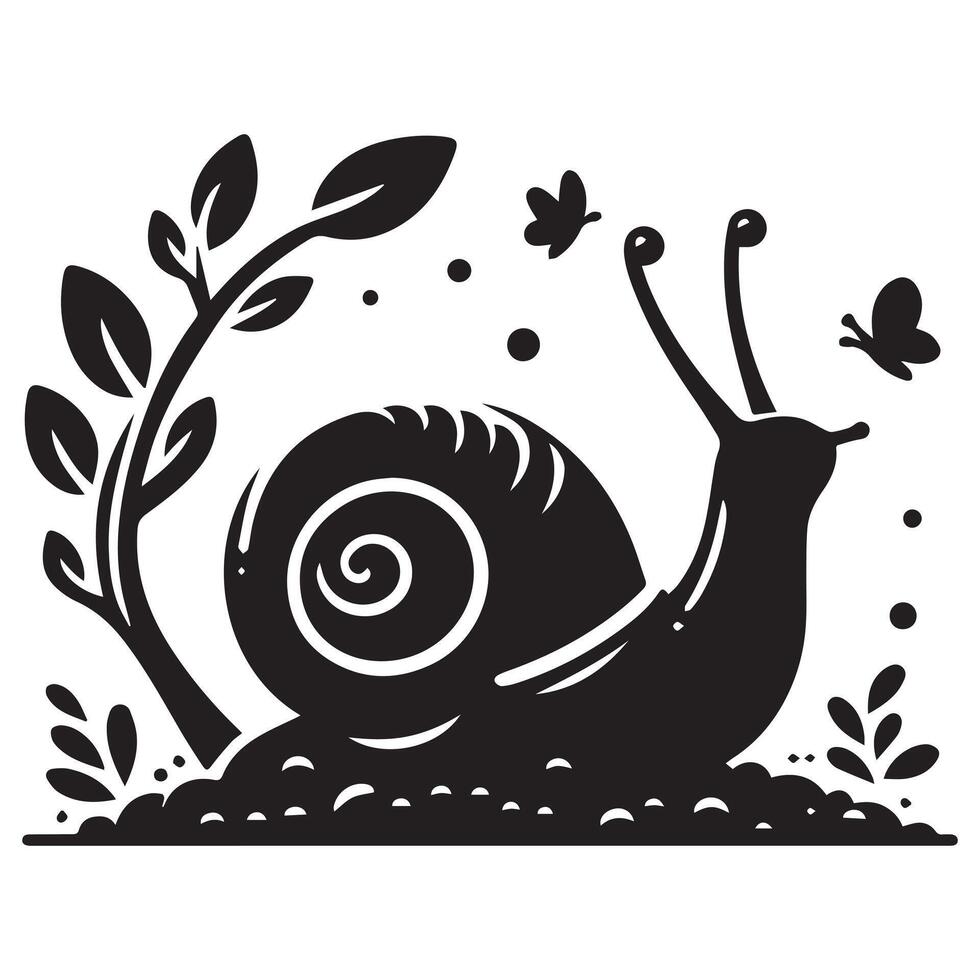 Snail Silhouette flat illustration. vector