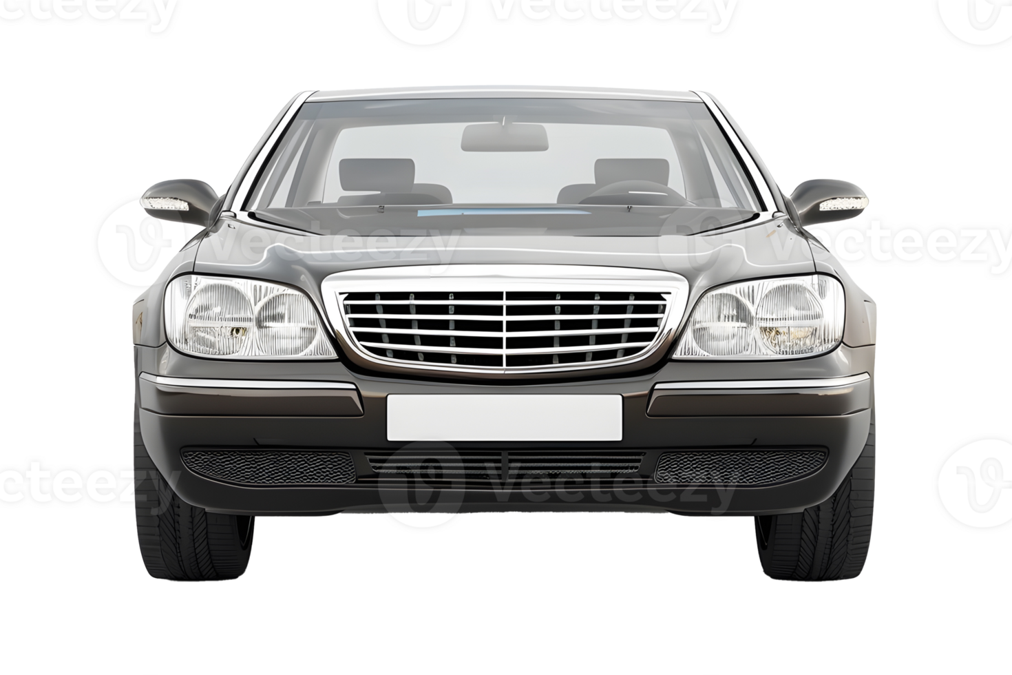Front view black luxury business car isolated on transparent background png