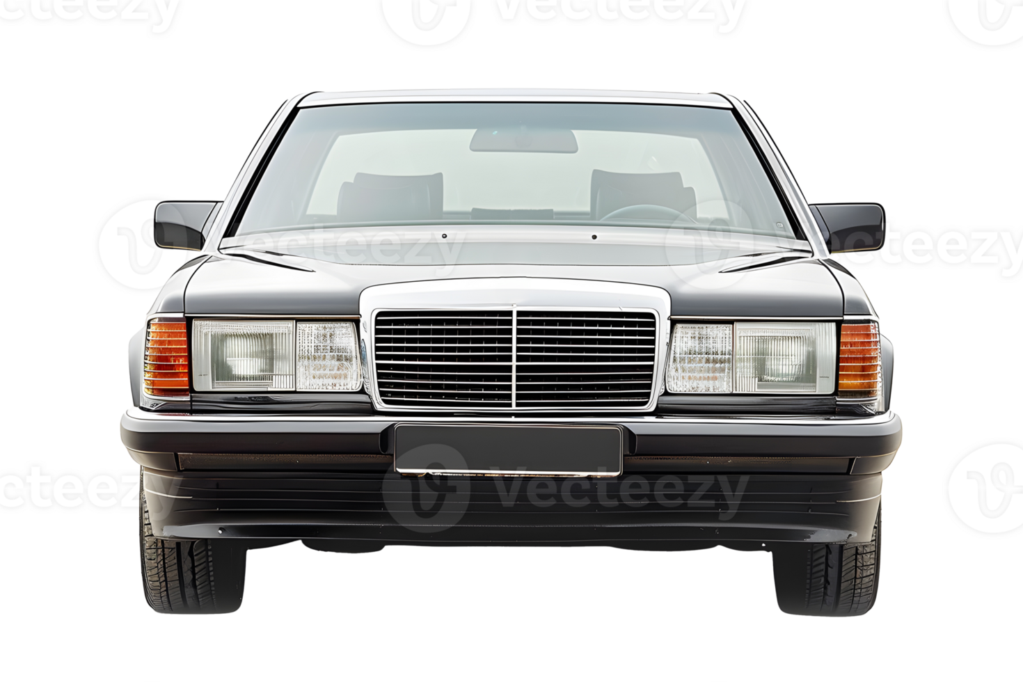 Front view classic sedan car isolated on transparent background with clipping path png