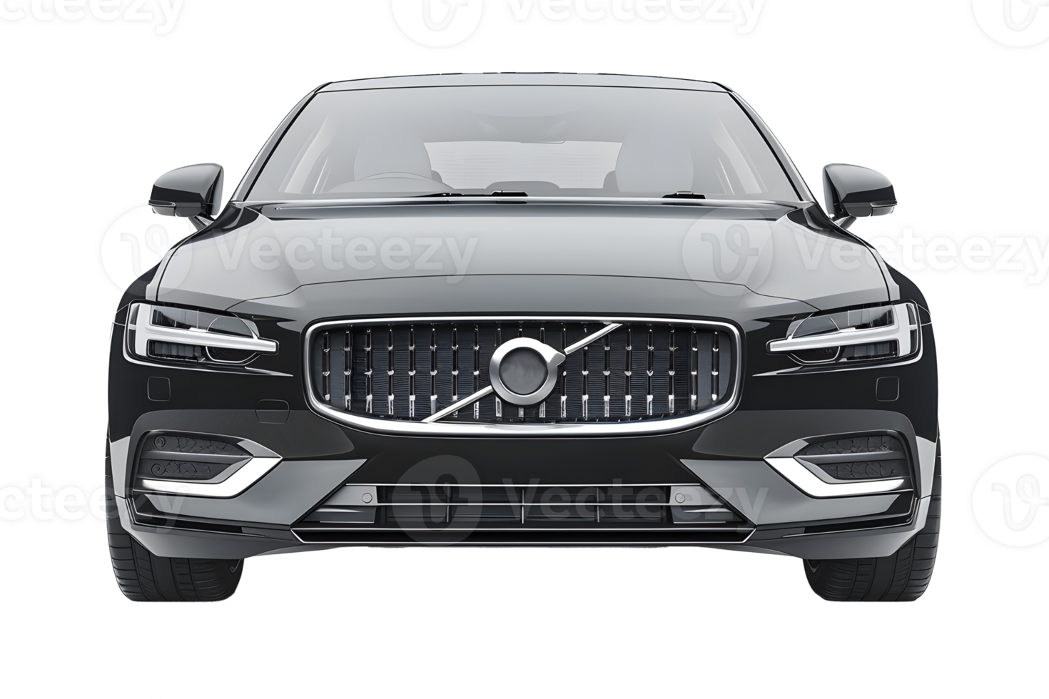 Front view modern black sports car isolated on transparent background png