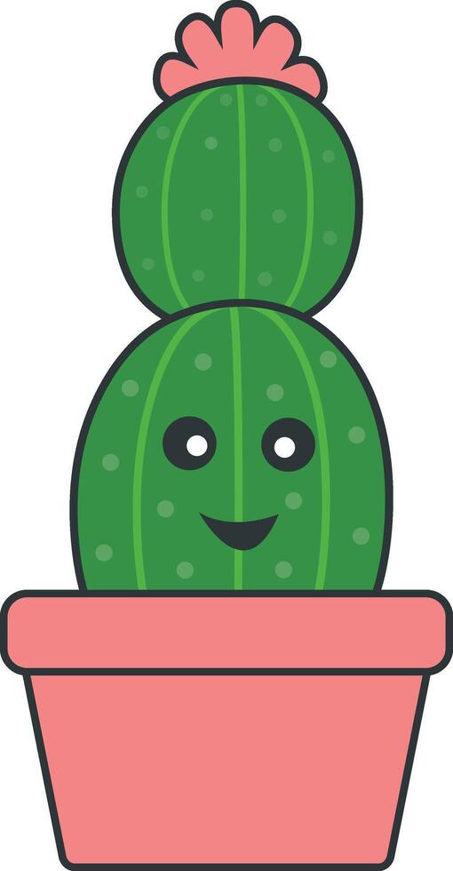 Kawaii Potted Cactus with Cartoon Style. Isolated on White Background. vector