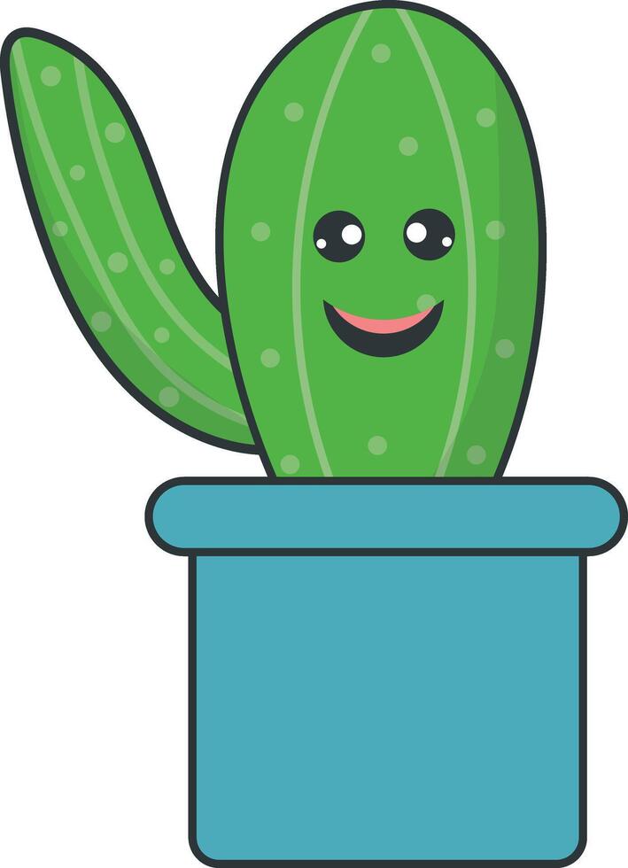 Kawaii Potted Cactus with Cartoon Style. Isolated on White Background. vector