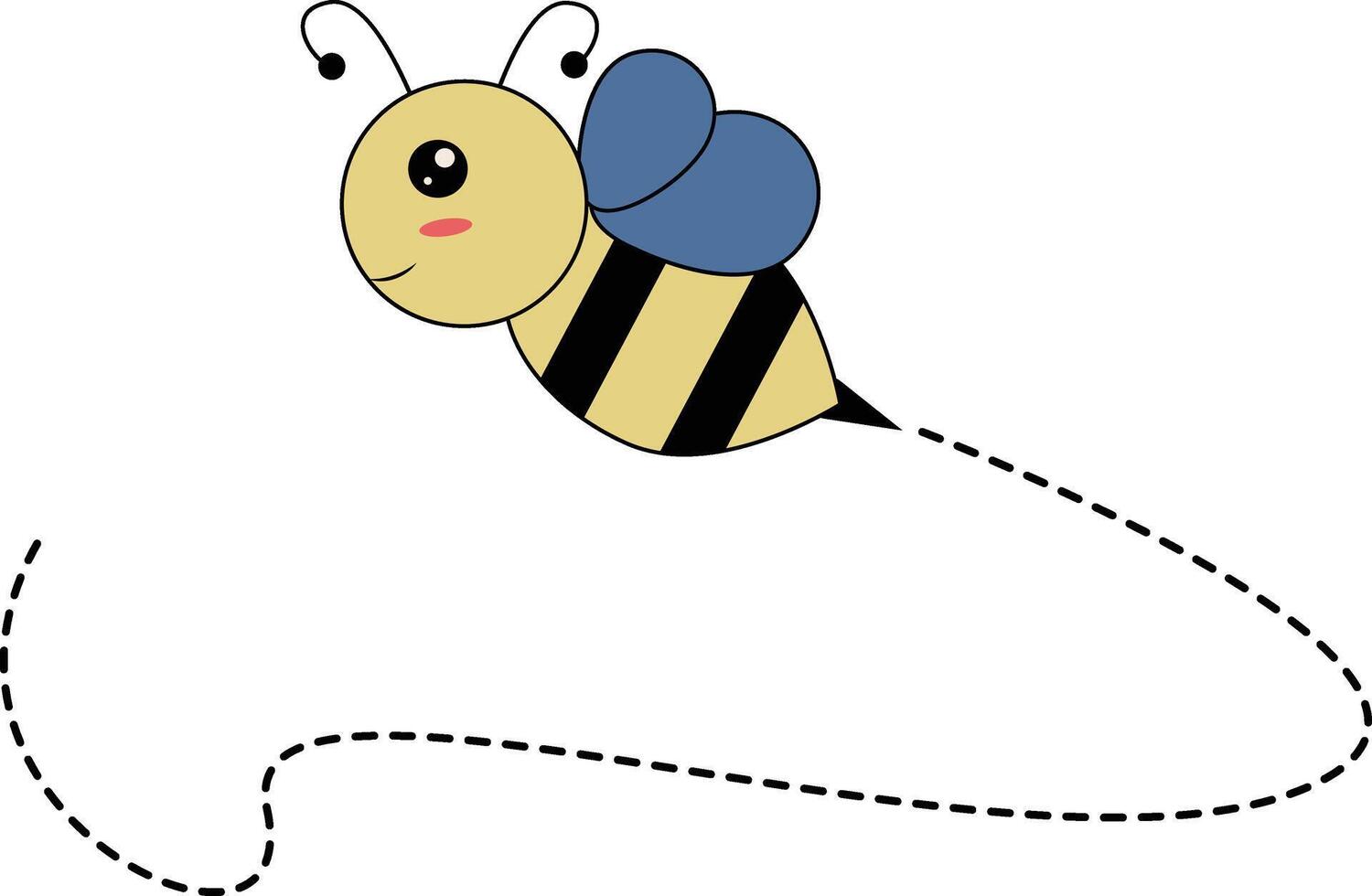 Flat Cartoon Bee Flying on Dotted Lines. Illustration Design vector