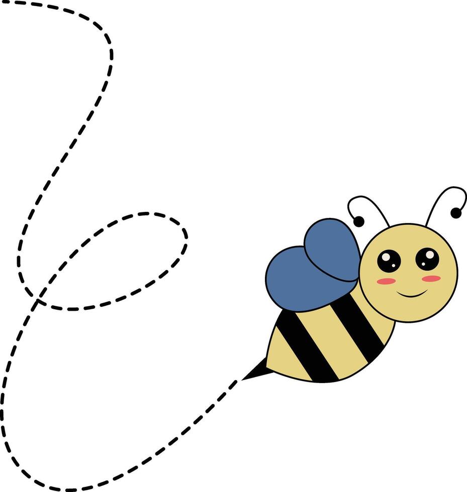 Flat Cartoon Bee Flying on Dotted Lines. Illustration Design vector