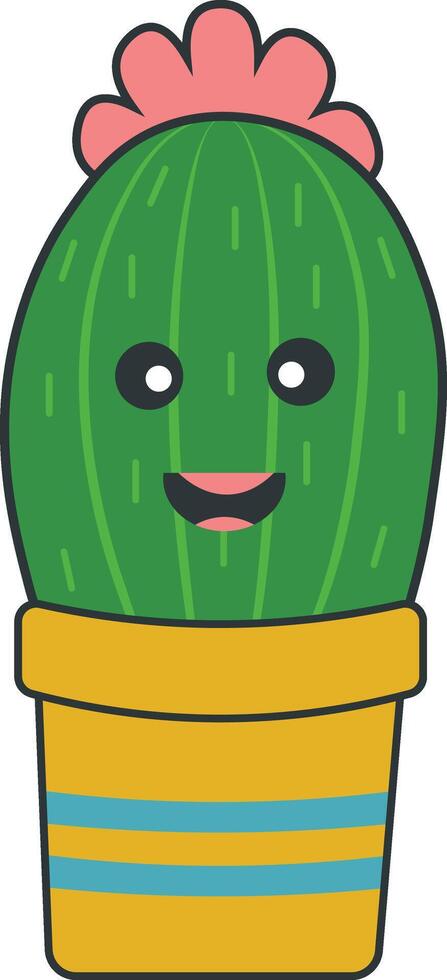 Kawaii Potted Cactus with Cartoon Style. Isolated on White Background. vector