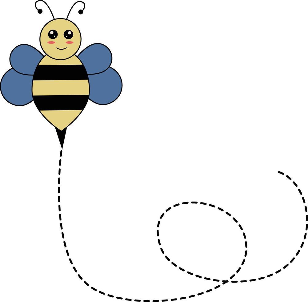 Flat Cartoon Bee Flying on Dotted Lines. Illustration Design vector