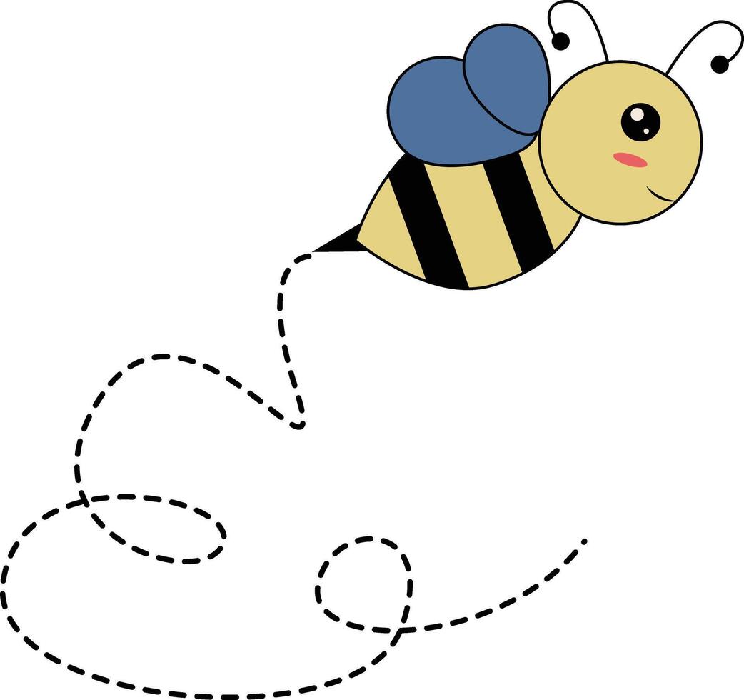 Flat Cartoon Bee Flying on Dotted Lines. Illustration Design vector