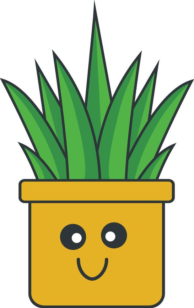 Kawaii Potted Cactus with Cartoon Style. Isolated on White Background. vector