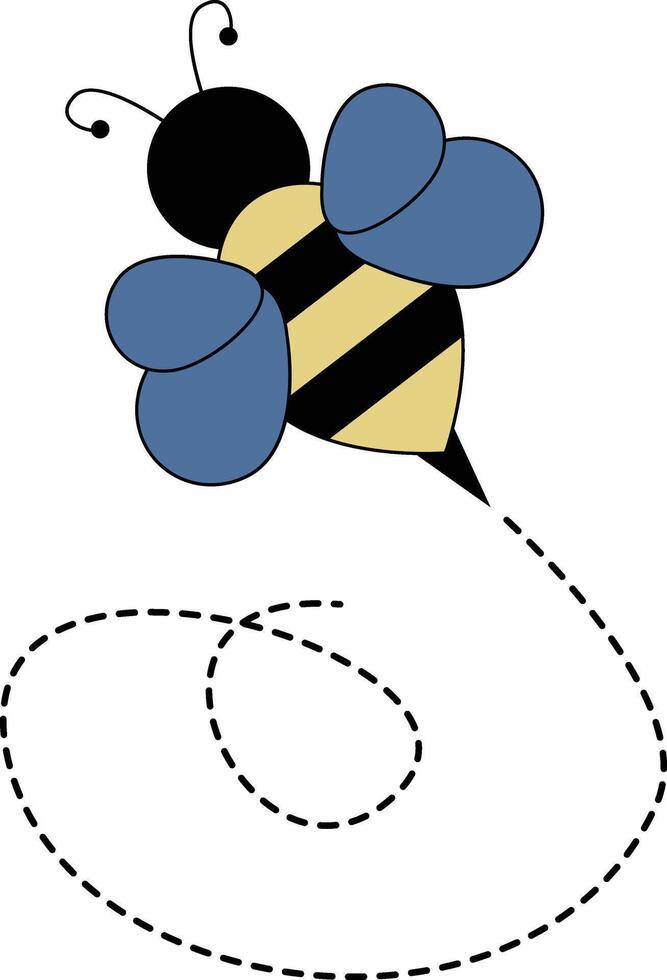 Flat Cartoon Bee Flying on Dotted Lines. Illustration Design vector